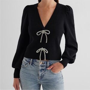Express   Black Sweater/cardigan  with Silver Bow  Accents
